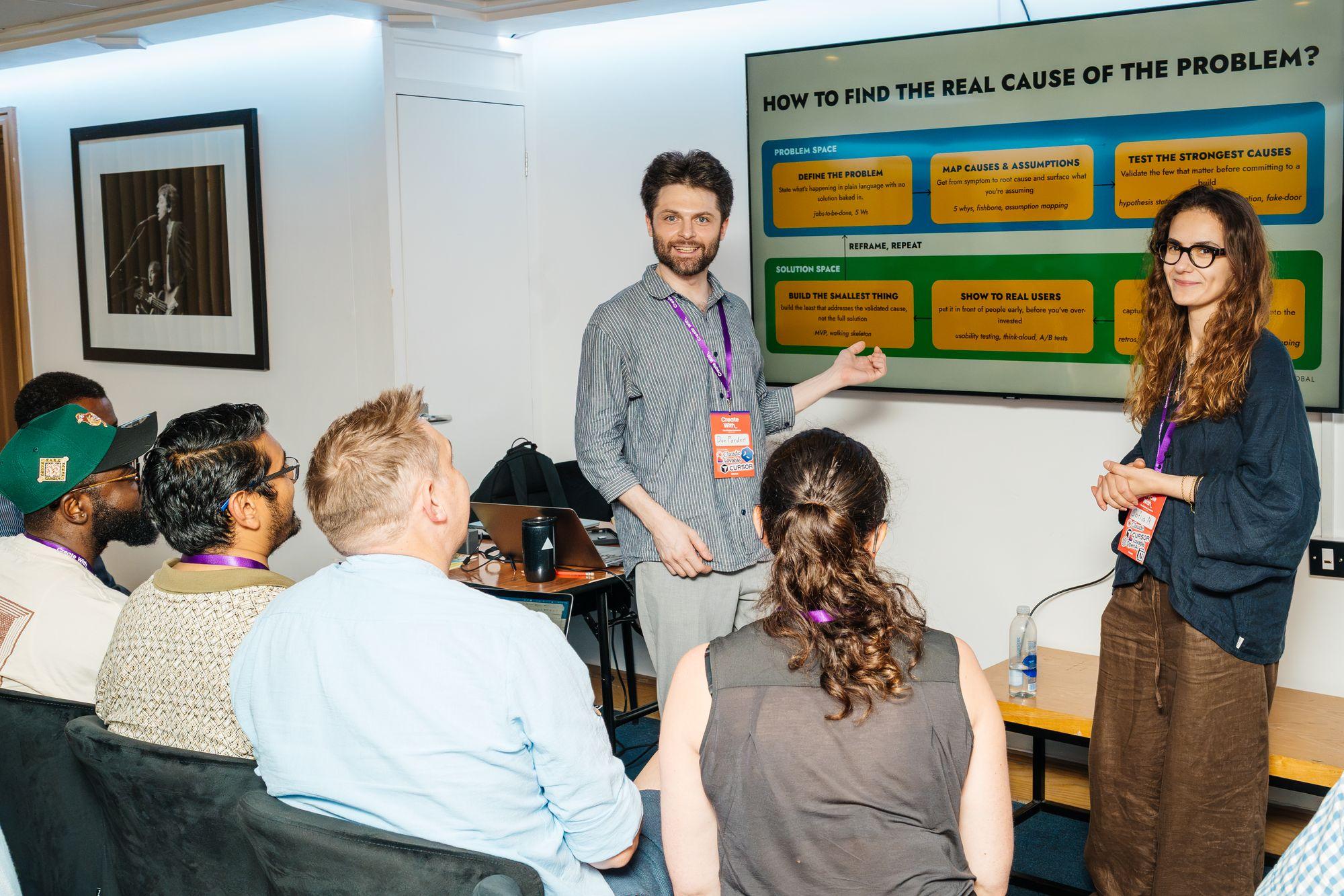 Two facilitators leading a small-group workshop